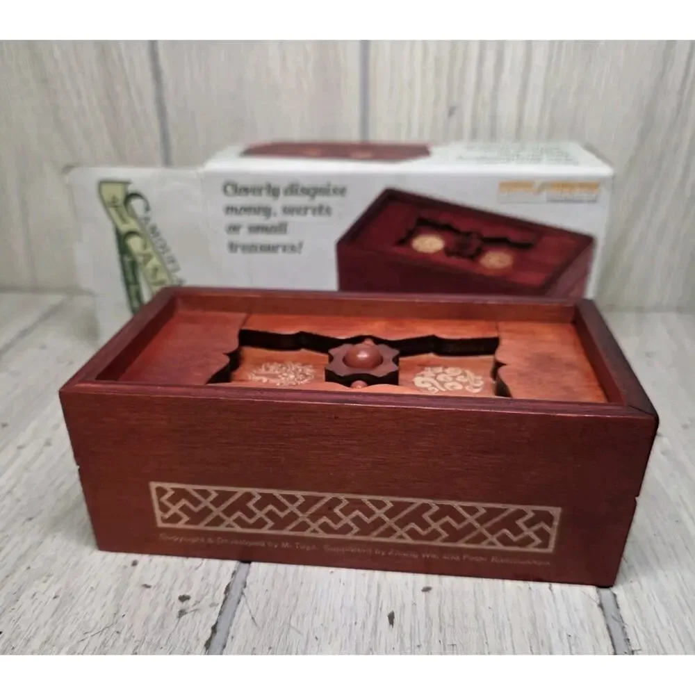 Bits and Pieces Wooden Puzzle Box Camouflage Your Cash Money Holder NIB